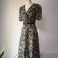 70s Dark Floral Dress / S