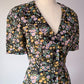 70s Dark Floral Dress / S