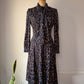 70s Navy Blue Printed Shirt Dress / S