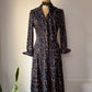 70s Navy Blue Printed Shirt Dress / S