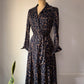 70s Navy Blue Printed Shirt Dress / S
