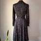 70s Navy Blue Printed Shirt Dress / S