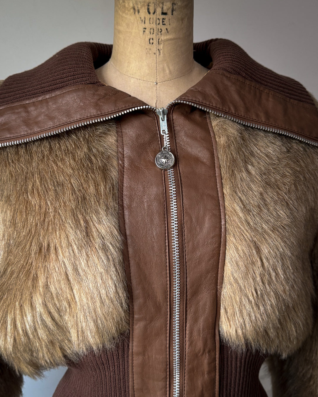 70s Cropped Faux Fur Bomber Jacket / S