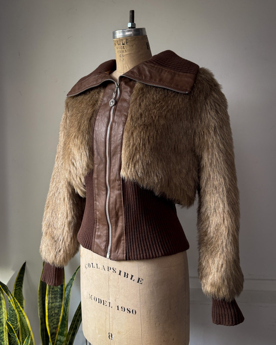 70s Cropped Faux Fur Bomber Jacket / S