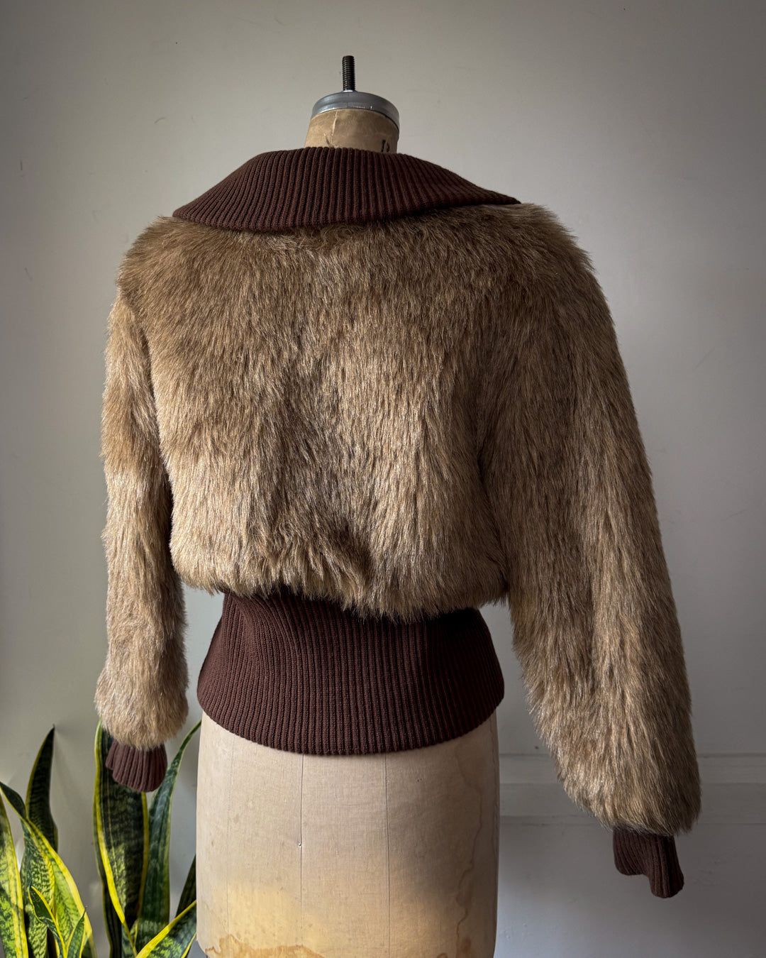 70s Cropped Faux Fur Bomber Jacket / S