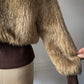 70s Cropped Faux Fur Bomber Jacket / S