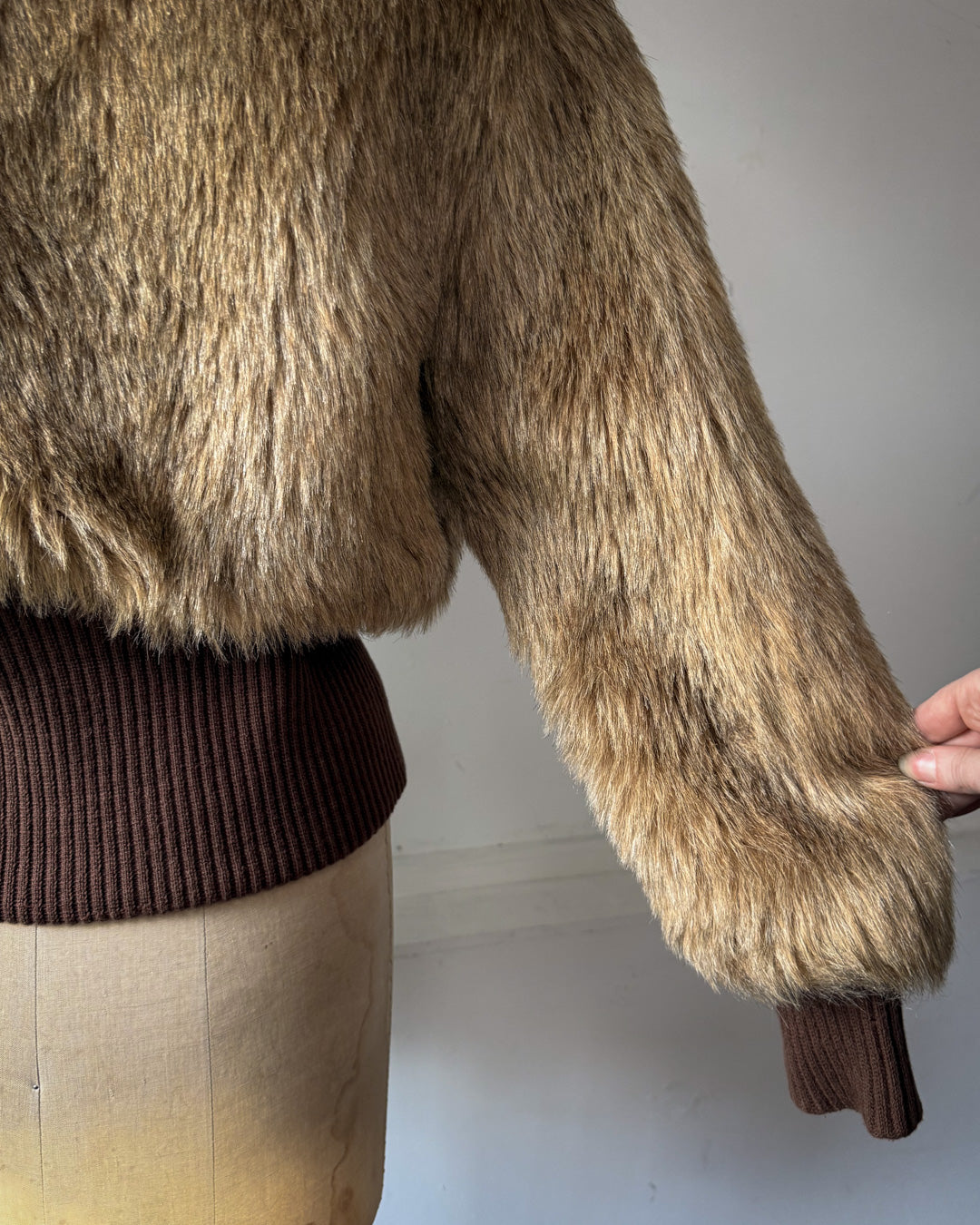 70s Cropped Faux Fur Bomber Jacket / S