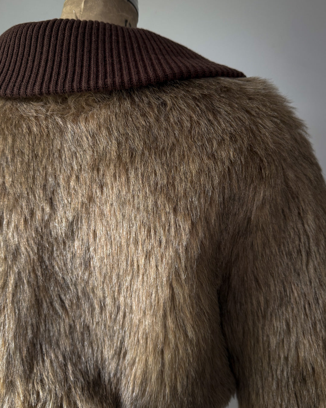 70s Cropped Faux Fur Bomber Jacket / S
