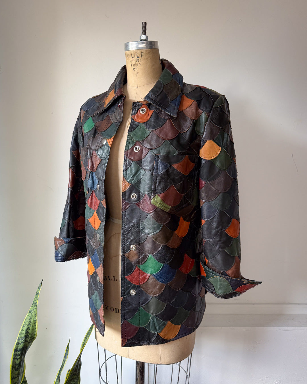 70s Fishscale Patchwork Leather Jacket / S-M