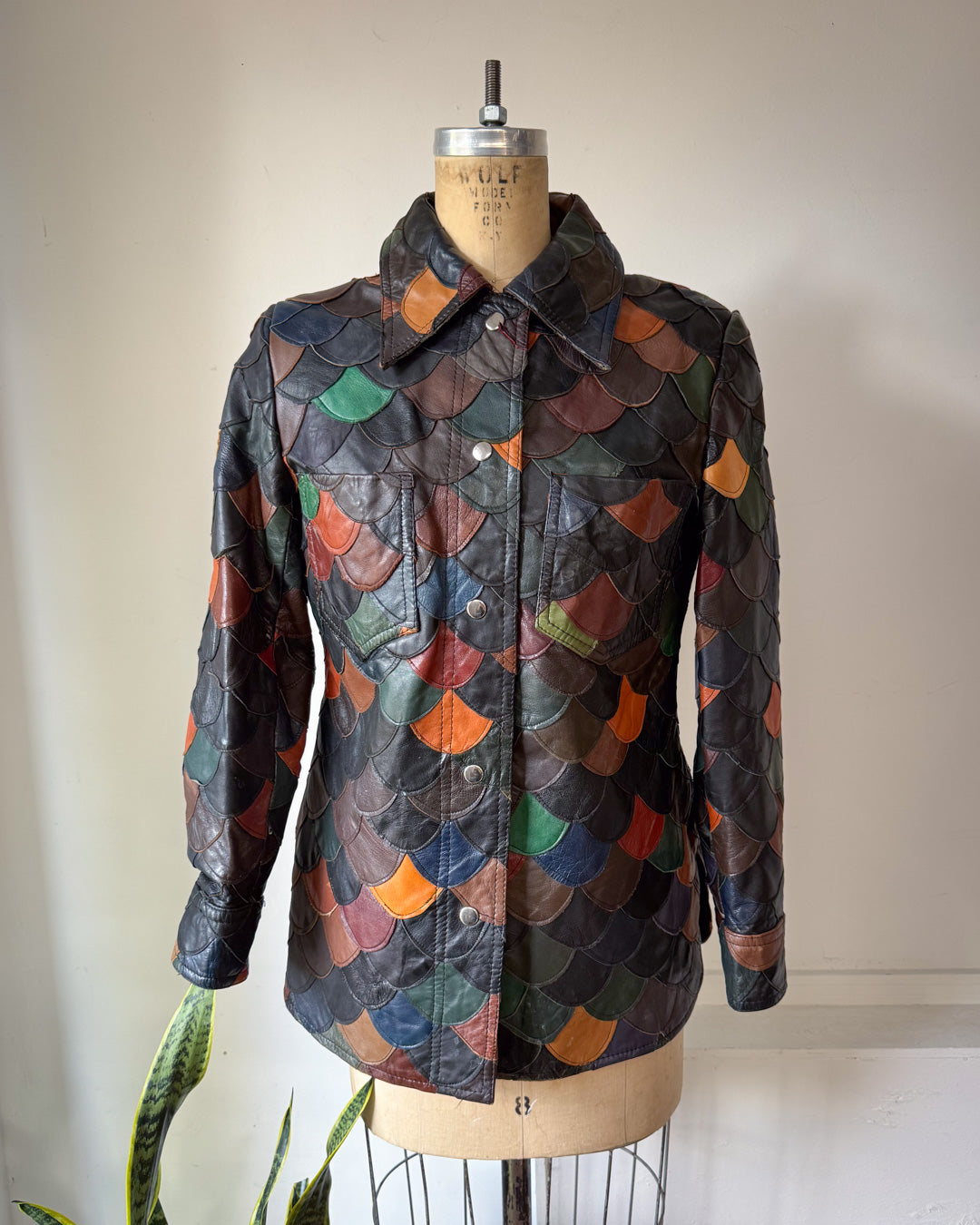 70s Fishscale Patchwork Leather Jacket / S-M