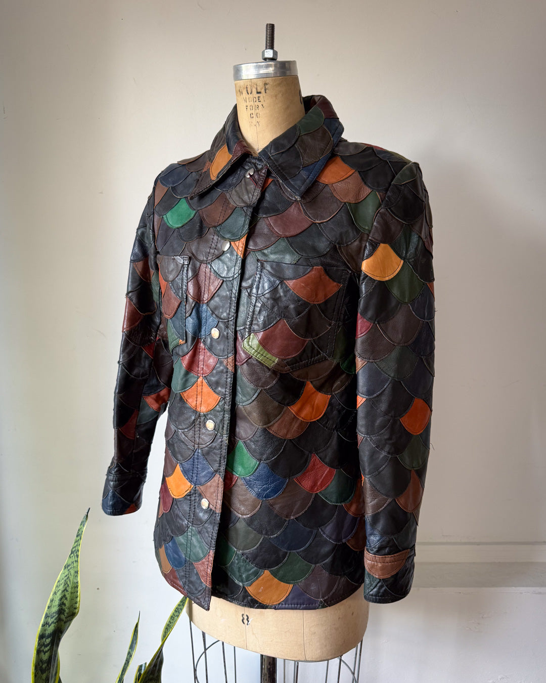 70s Fishscale Patchwork Leather Jacket / S-M
