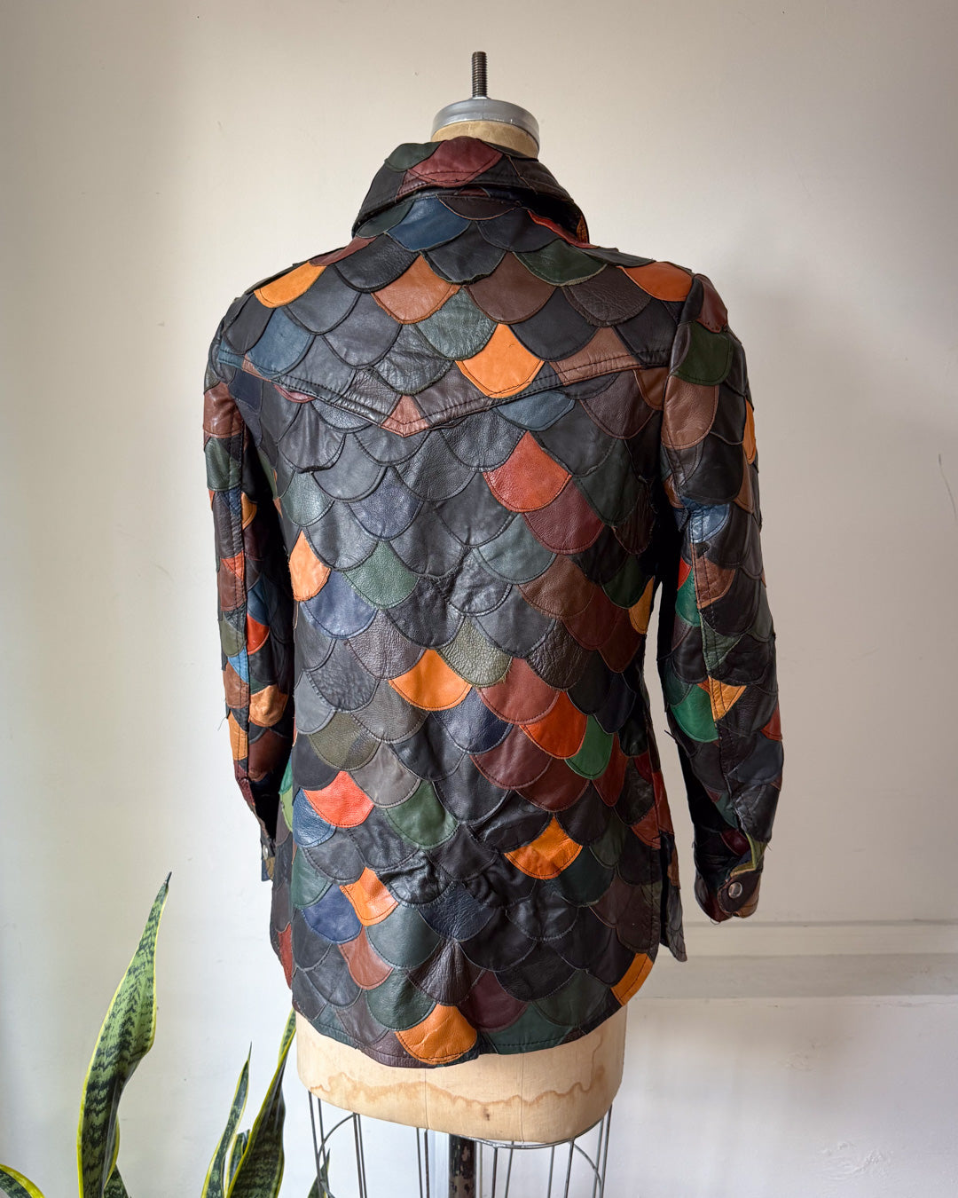 70s Fishscale Patchwork Leather Jacket / S-M