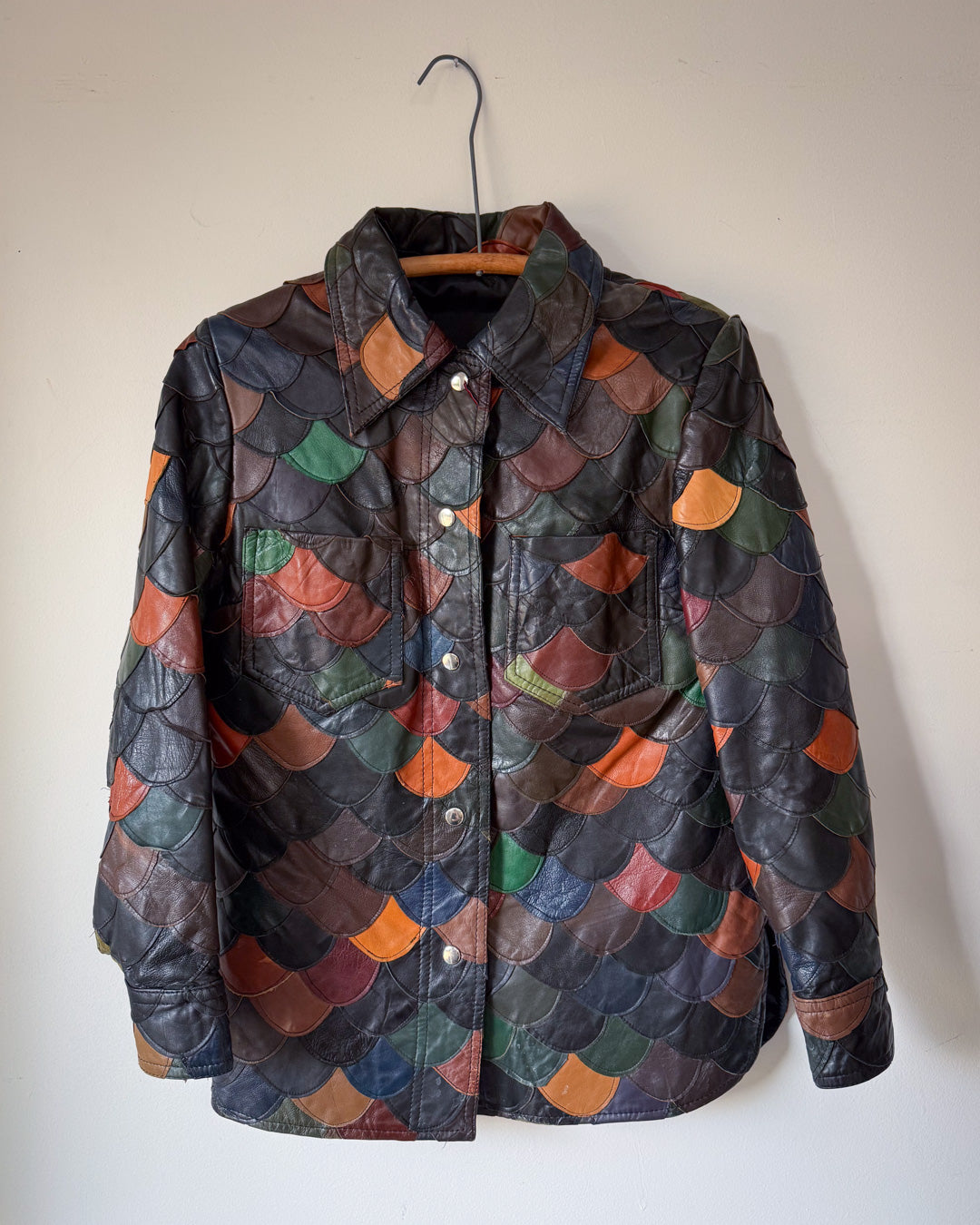 70s Fishscale Patchwork Leather Jacket / S-M