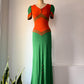 70s Fuzzy Colorful Jersey Knit Colorblock Maxi Dress / S