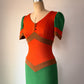 70s Fuzzy Colorful Jersey Knit Colorblock Maxi Dress / S