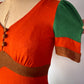 70s Fuzzy Colorful Jersey Knit Colorblock Maxi Dress / S