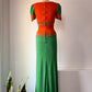 70s Fuzzy Colorful Jersey Knit Colorblock Maxi Dress / S