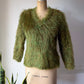 70s Shaggy Green Mohair V-Neck Sweater / S-M