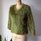 70s Shaggy Green Mohair V-Neck Sweater / S-M