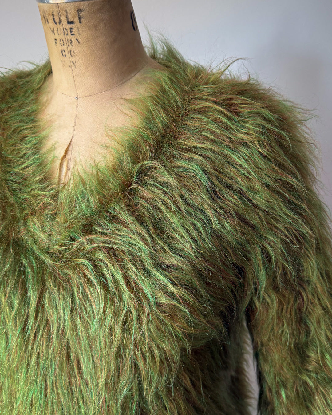 70s Shaggy Green Mohair V-Neck Sweater / S-M
