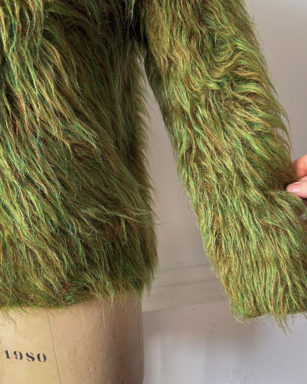 70s Shaggy Green Mohair V-Neck Sweater / S-M