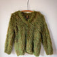 70s Shaggy Green Mohair V-Neck Sweater / S-M