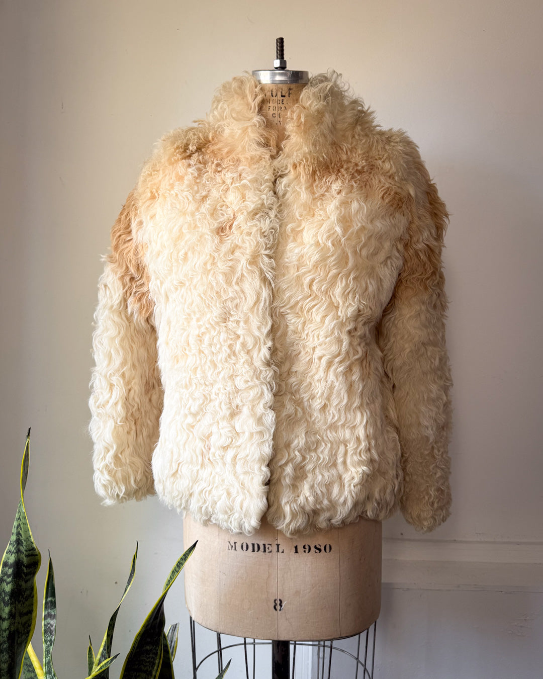 70s Natural Curly Mongolian Lamb Fur Jacket / S