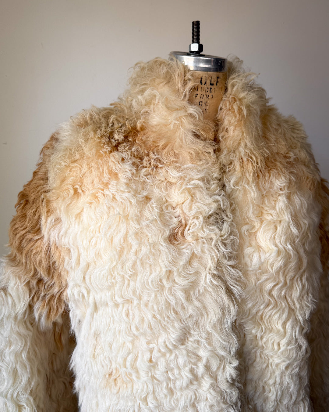 70s Natural Curly Mongolian Lamb Fur Jacket / S