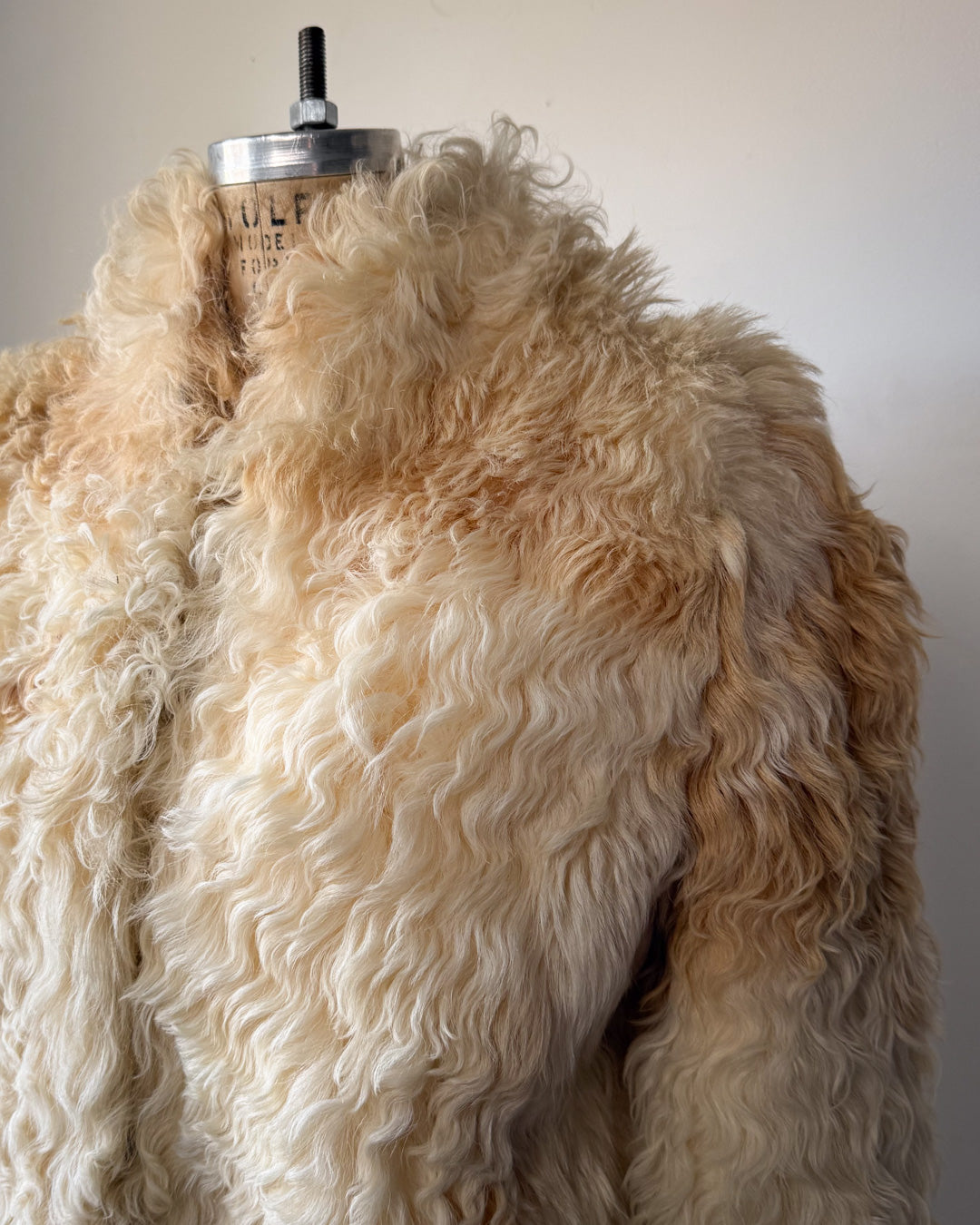 70s Natural Curly Mongolian Lamb Fur Jacket / S
