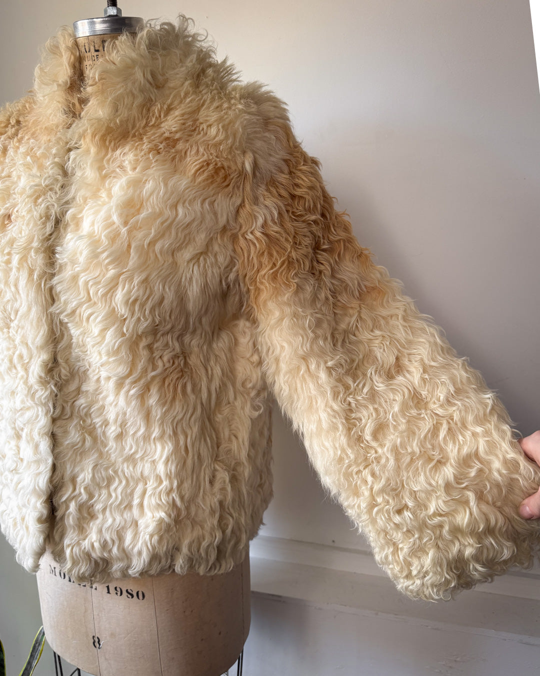 70s Natural Curly Mongolian Lamb Fur Jacket / S