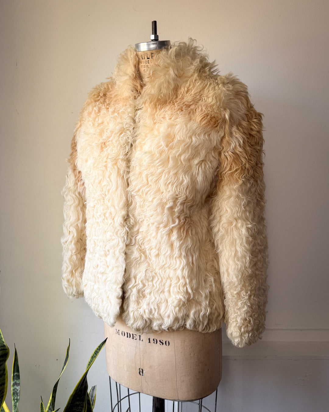 70s Natural Curly Mongolian Lamb Fur Jacket / S