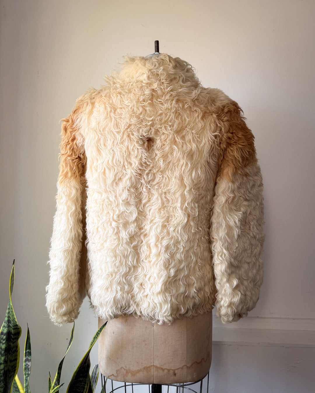 70s Natural Curly Mongolian Lamb Fur Jacket / S