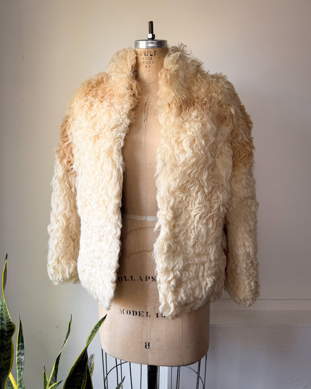 70s Natural Curly Mongolian Lamb Fur Jacket / S