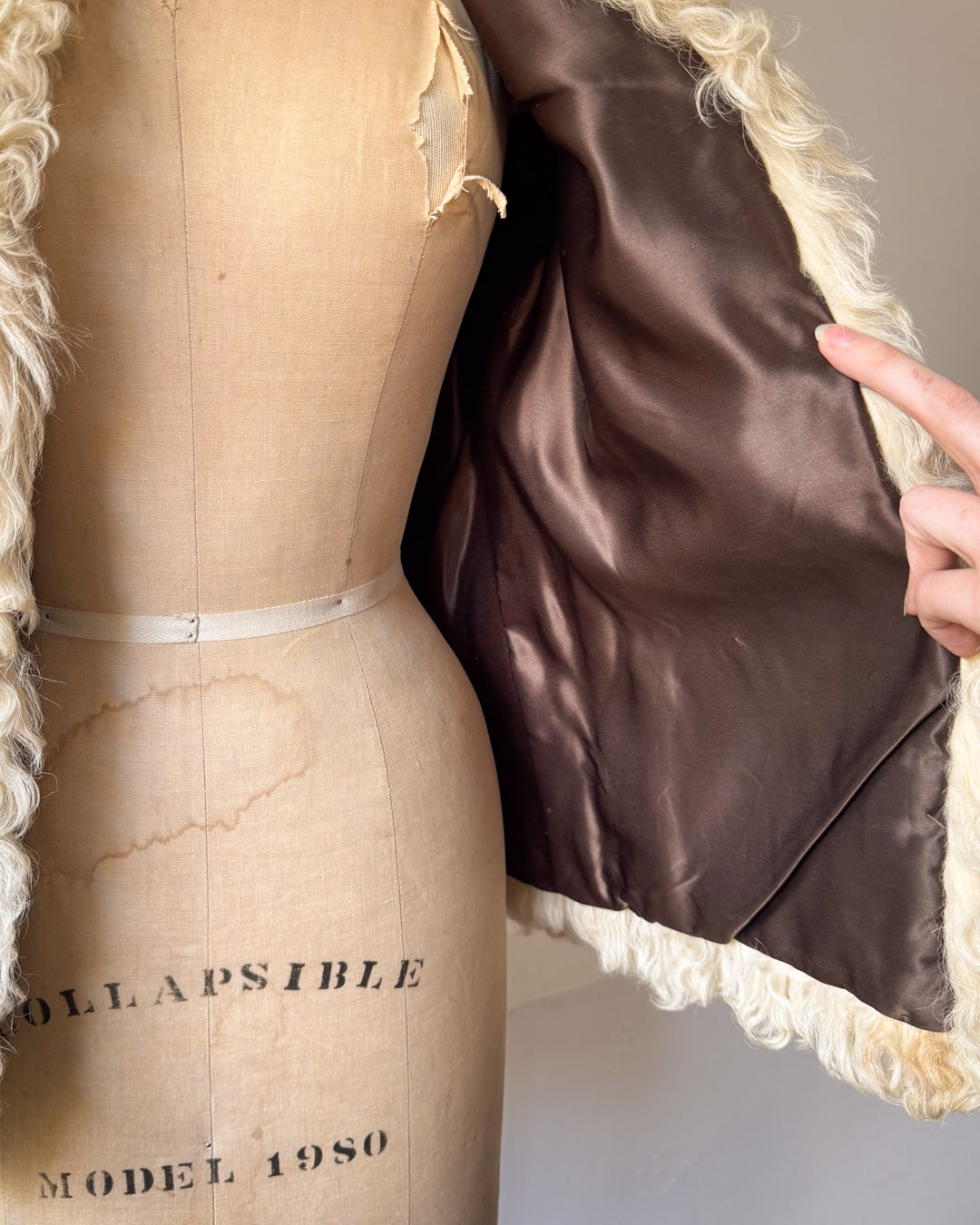 70s Natural Curly Mongolian Lamb Fur Jacket / S