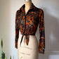 70s Jungle Cat Novelty Print Cropped Tie Top / S