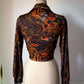 70s Jungle Cat Novelty Print Cropped Tie Top / S