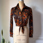 70s Jungle Cat Novelty Print Cropped Tie Top / S