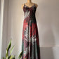 70s Silver Metallic Lurex Palm Leaf Print Maxi Dress / S