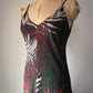 70s Silver Metallic Lurex Palm Leaf Print Maxi Dress / S