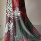 70s Silver Metallic Lurex Palm Leaf Print Maxi Dress / S
