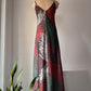 70s Silver Metallic Lurex Palm Leaf Print Maxi Dress / S