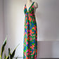 70s Colorful Floral Print Halter Dress / S