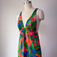 70s Colorful Floral Print Halter Dress / S