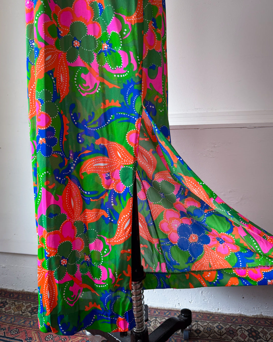 70s Colorful Floral Print Halter Dress / S