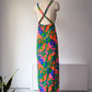 70s Colorful Floral Print Halter Dress / S