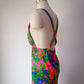70s Colorful Floral Print Halter Dress / S
