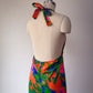 70s Colorful Floral Print Halter Dress / S