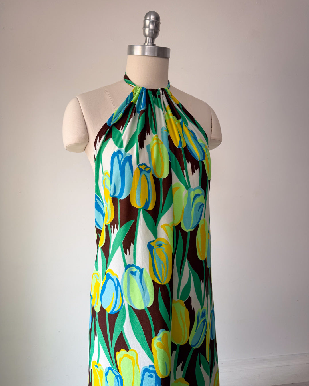 70s Neon Tulips Halter Dress / S-M