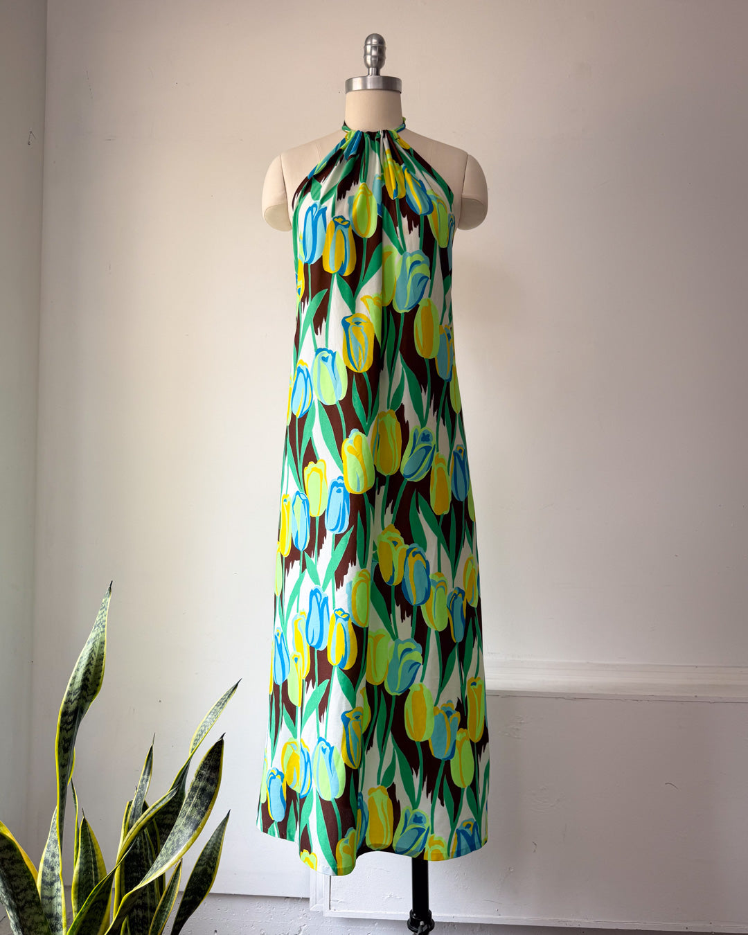 70s Neon Tulips Halter Dress / S-M