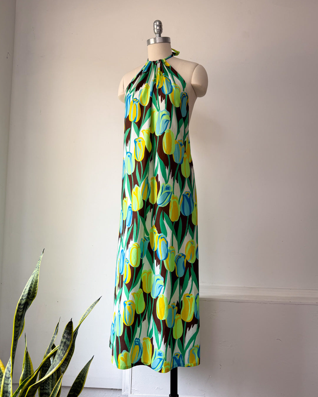 70s Neon Tulips Halter Dress / S-M